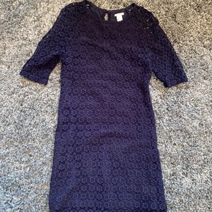 Navy Blue Floral Print Textured Dress Women's Size Small